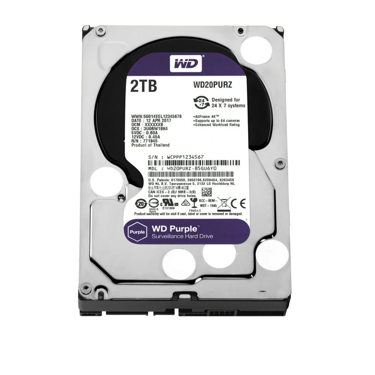 Sportsmand Bemærk Inhalere WD Purple 2TB Surveillance Hard Disk Drive - 5400 RPM Class SATA 6 Gb/s  64MB Cache 3.5 Inch - WD20PURZ - Walmart.com