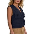 thumbnail image 4 of Xdegoge Utility Vest for Women V Neck Sleeveless Outdoor Cargo Fishing Waistcoat Multi Pocket Design Solid Color Loose Fit Casual Functional Lightweight Travel Vest, 4 of 6