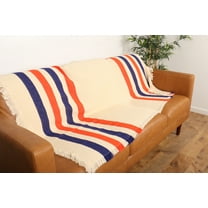 Clemson Stripe Woven Throw - Creme blanket with Blue & Orange Stripes - 100% Cotton Made in the USA (73x48)