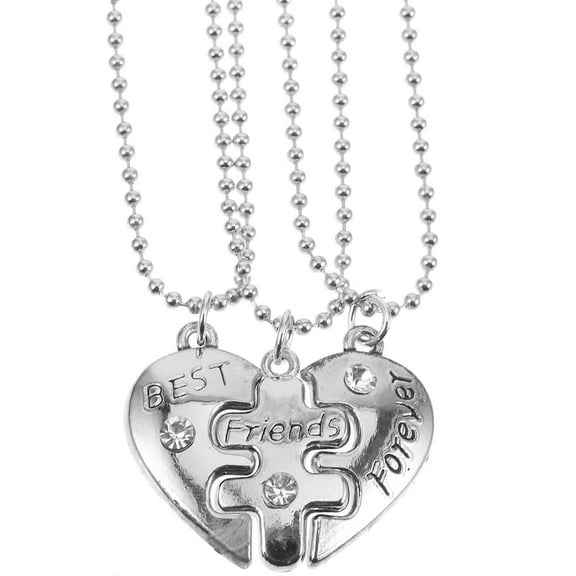 3pcs Stainless Steel Friendship Forever Messages Puzzle Necklaces
