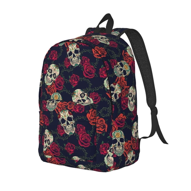 Fotbe Roses Skulls Mochila de Lona con Estampado, Mochila Duradera, Mochila Versátil de Alta Calidad, Mochila Compacta Vintage-Medium