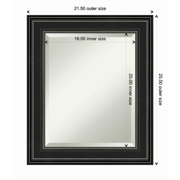 Amanti Art Ridge Black Beveled Wood Wall Mirror 25.5 x 21.5 in.