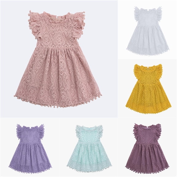 Girls Lace Hollow Out Summer Dress Sleeveless Party Gown with Flutter Sleeves for Toddler Kids Mommy and Dresses Matching Set 1-2 Years