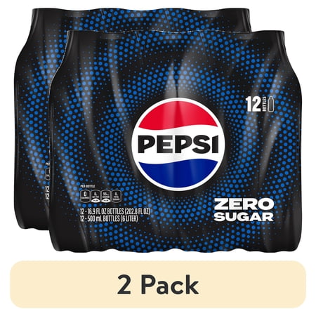 (2 pack) Pepsi Cola Zero Sugar Soda Pop, 16.9 fl oz, 12 Pack Bottles