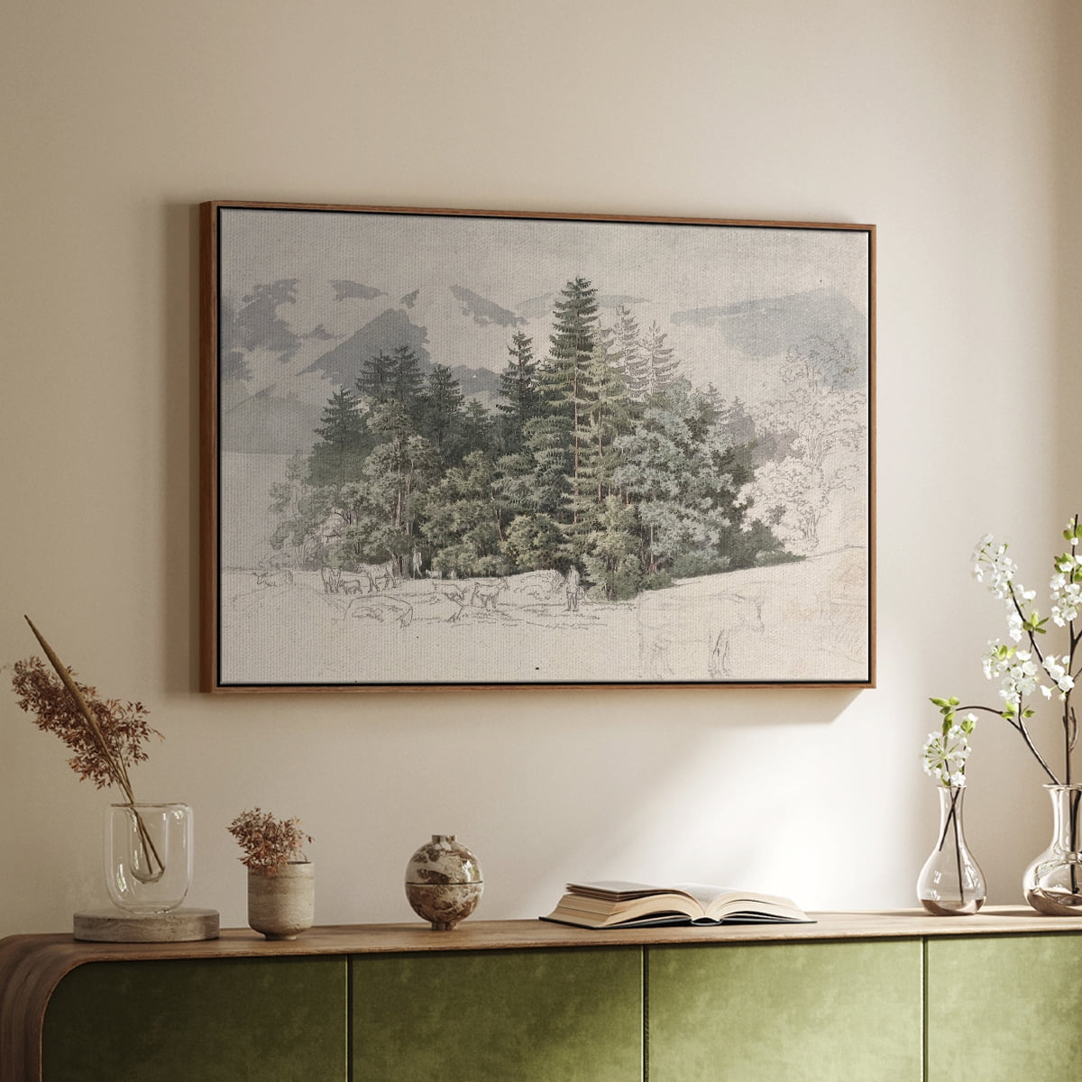 Vintage Landscape-CCLXXV By Wexford Home Framed in Walnut Wood Gallery Wrapped Canvas 17 in. x 25 in.