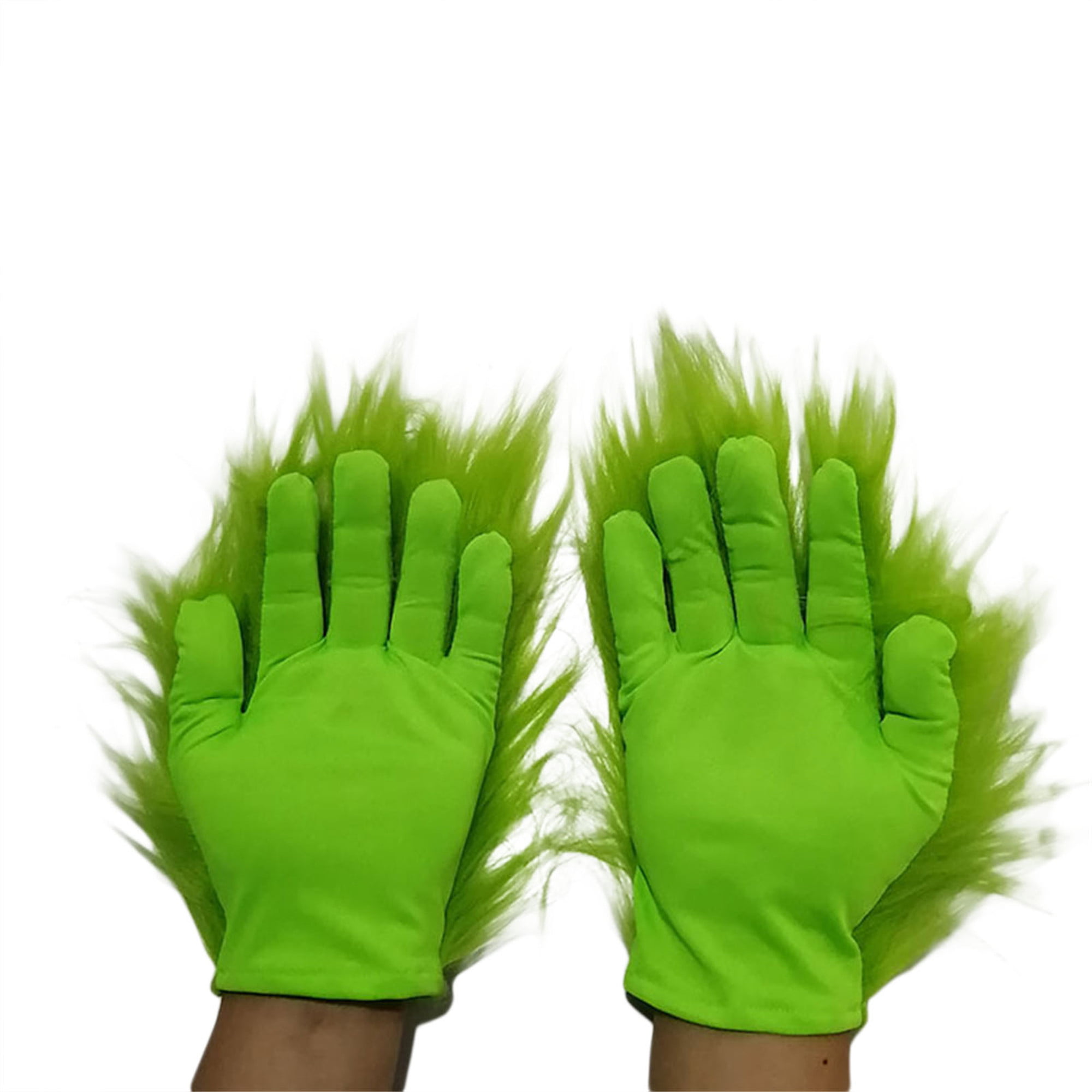 1 Pair Green Furry Gloves Christmas Halloween Party Cosplay Props Grinch Costume Accessories for Adults Kids Grinch Costume Gloves