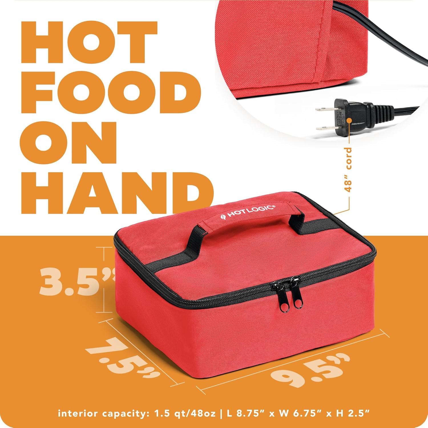 HotLogic Mini Portable Electric Lunch Box Food Heater - Innovative Food Warmer and Heated Lunch Box for Adults Car/Home - Easily Cook, Reheat, and Keep Your Food Warm - Red (120V)