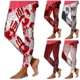 thumbnail image 4 of Halloween Leggings for Women Pumpkin Witch Ghost Horror Printed Tights Pants Halloween Outfit(Watermelon Red,L), 4 of 5
