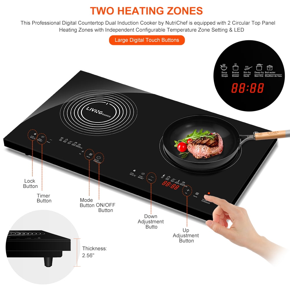 Double Induction Cooktop Portable Induction Cookware 2 Burners 1800W Built in Safety Lock Black