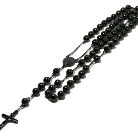 Black Ion Plated Rosary Necklace