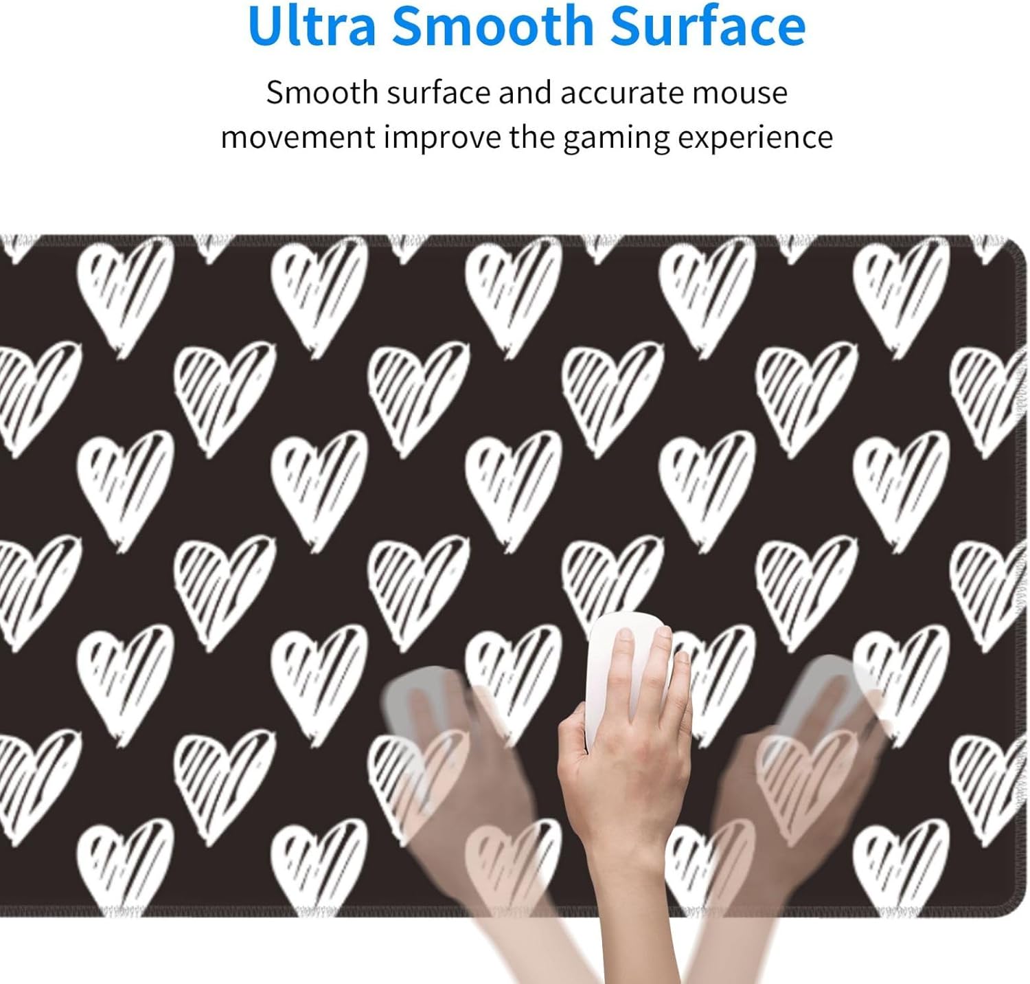 Black and White Heart-Large Mouse Pad Gaming Mousepad XL 31.5x11.8 in Desk Pad Large Non-Slip Rubber Base Desk Mats on Top of Desks Mouse Pads for Wireless Mouse Computer Desks Accessories
