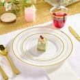 thumbnail image 3 of Gold Plastic Plates Set of 60  Disposable Plastic Party Plates with Gold Rim 30 Dinner Plates 10” and 30 Salad Dessert Appetizer Plates 7”  Elegant Fancy Heavy Duty Wedding Party Plates, 3 of 5