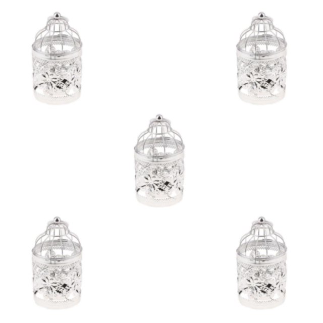 Ruiboury Electroplated Metal Birdcage Shape Tea Light Candle B- Holder Silver Type E 5Set