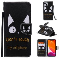 Allytech Colorful Painting PU Leather Case for iPhone 14 6.1" 2022, Flip Folio Kickstand Card Slots Removable Hand Strap Case for iPhone 14 5G, Cute Cat