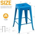 thumbnail image 3 of SOPTY  24 Inch Metal Bar Stools, Backless Counter Height Barstools, Indoor Outdoor Stackable Stools with Square Seat, Set of 2 (Blue), 3 of 17
