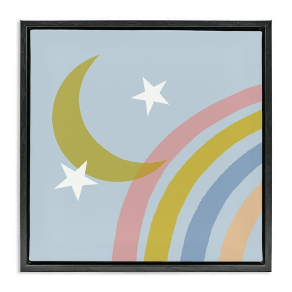 Stupell Industries Rainbow And Moon Shape Landscape & Nature Painting Black Floater Framed Canvas Art Print Wall Art, 18 x 18