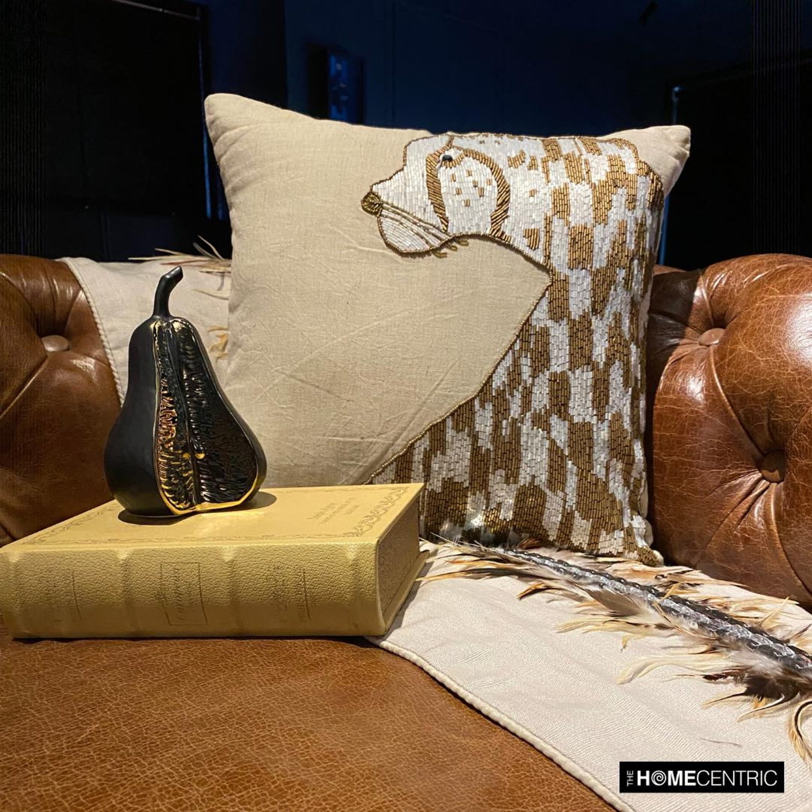 The HomeCentric Decorative Animal Throw Pillow Cover Accent Couch Sofa Bed Pillow Case Beige Linen Pillow Cover Bead Embroidered, Beige Pillow Covers Pack of 2, 12x12 inches Easter - Leopard Purr