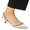 thumbnail image 2 of XYD Women Elegant Pearls D'Orsay Pumps Pointed Closed Toe Low Heels Slip-on Kitten Evening Shoes Size 13.5 Silver, 2 of 4