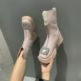thumbnail image 4 of Fesfesfes Women's Fall Single Boots Thick Sole Platform Heel Front Zipper White Short Boots Rhinestone Slim Boots Black Boots For Women Knee High 5.5(36), 4 of 7