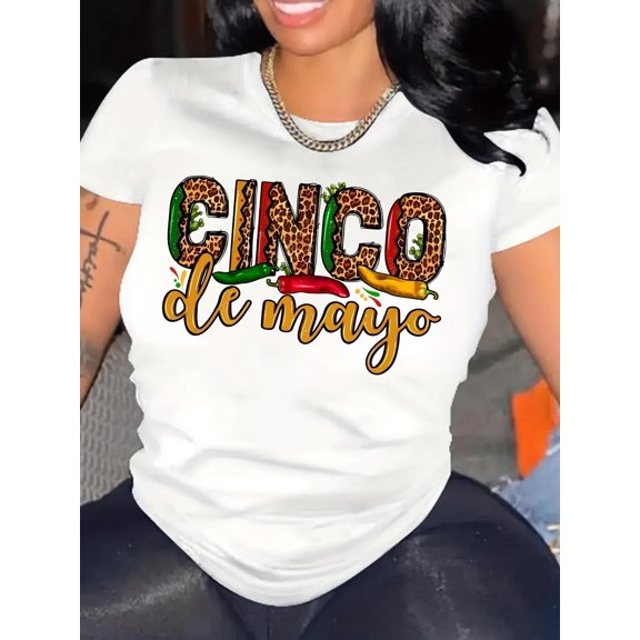 womens de mayo chili pepper leopard print t shirt outfit casual crew neck short sleeve tee suitable for spring summer festive wear shirts