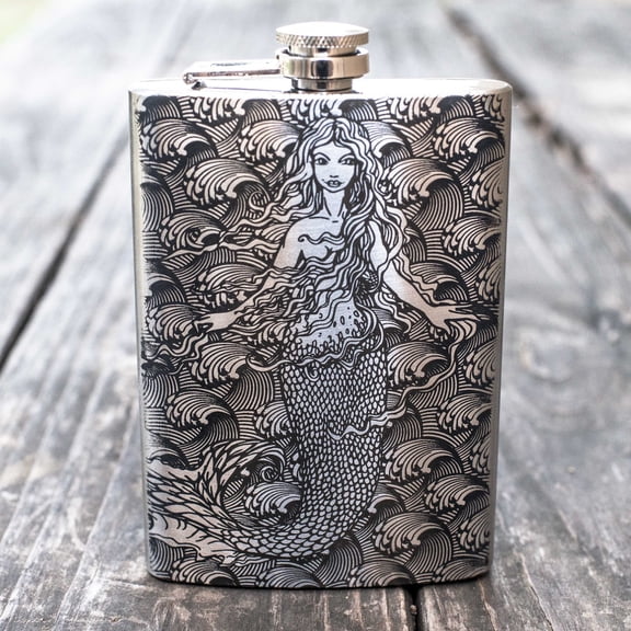 Hip Flask Plus 8oz Mermaid Flask - Leak-Proof & Enchanting Design