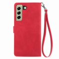 thumbnail image 2 of SaniMore Case for Samsung Galaxy S21 FE 5G 6.4", PU Leather Zipper Wallet Detachable Lanyard Retro Embossed Flower Crad Slots Flip Kickstand Full Body Protective Drop-proof Case, Red, 2 of 15