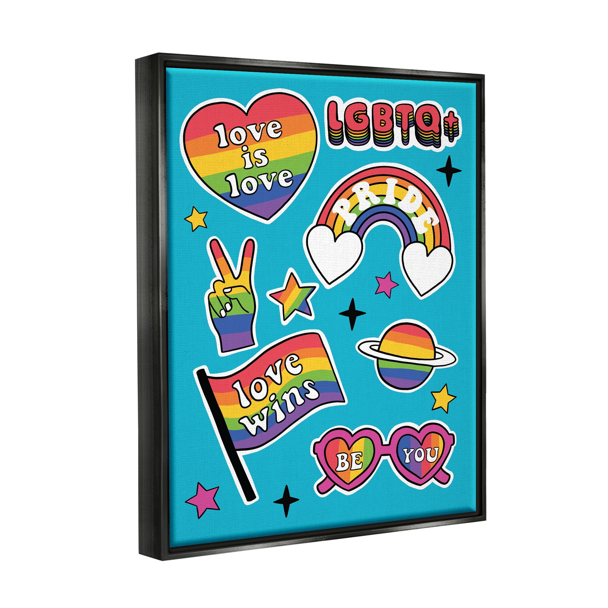 Stupell Industries LGBTQ Be You Pride Rainbows Holiday Painting Black Floater Framed Art Print Wall Art