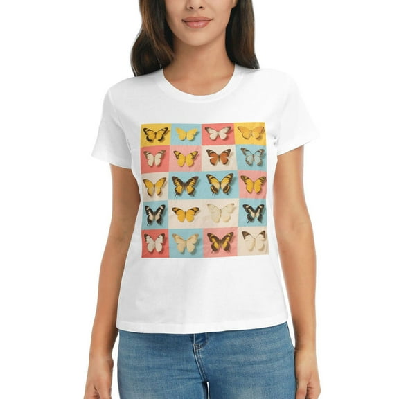 Plus Size Tops for Women Cute Butterfly Graphic Tee Funny Colorful Print Casual Nature Shirt Small-3X-Large