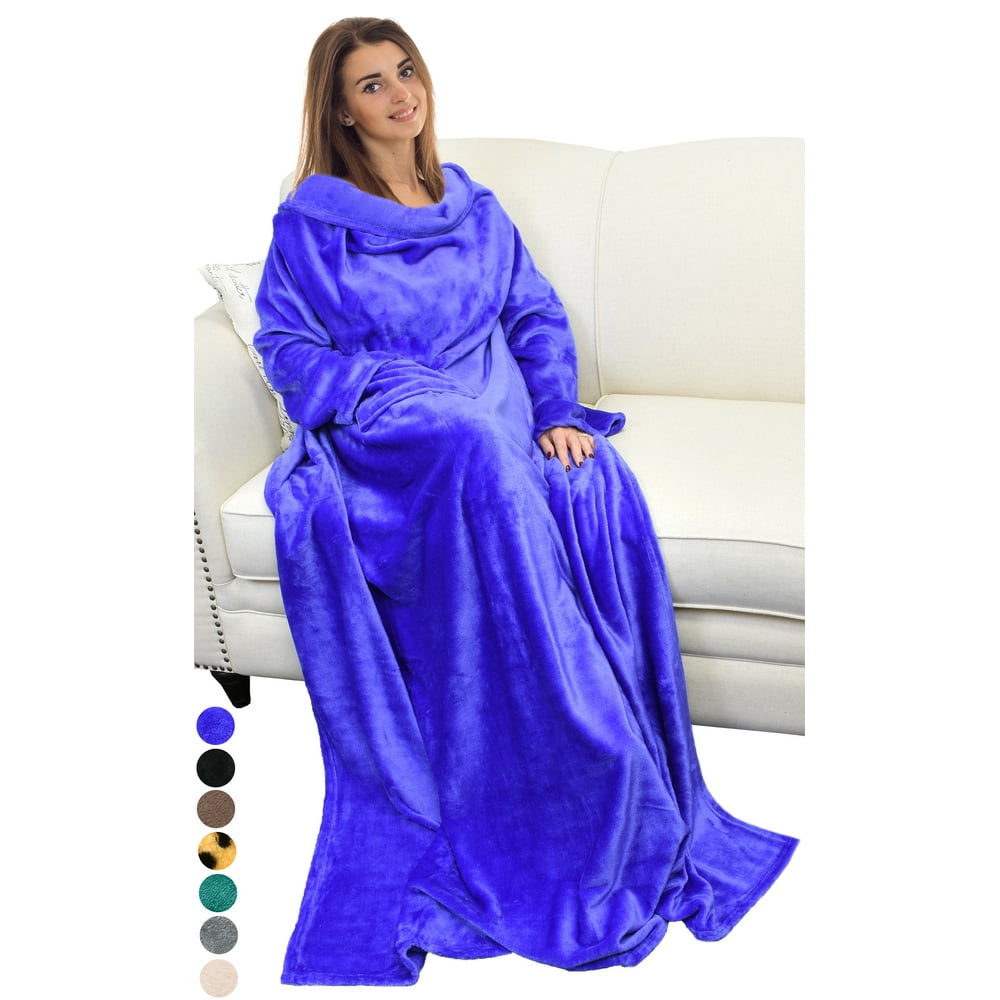 Wearable Blanket Adult with Sleeves Arms,Soft Cozy Plush Fleece Wrap Throws Blanket Robe Multi