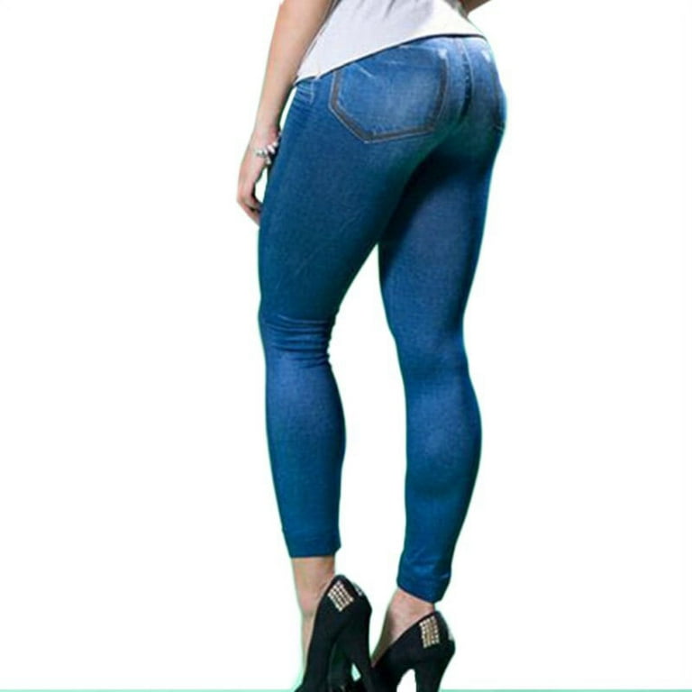 XIAOBU Plus Size Jeggings Women's High Waist Elastic Casual Tights Slim  Pants Plaid Ripped-Jeans-Like Sports Leggings,Blue,L at  Women's  Clothing store
