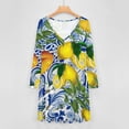 thumbnail image 4 of Mediterranean Lemon on Blue Ceramic Tiles Long Sleeve Dresses For Women Vintage Elegant Party Dress Oversized V-neck Dress S-8XL, 4 of 7
