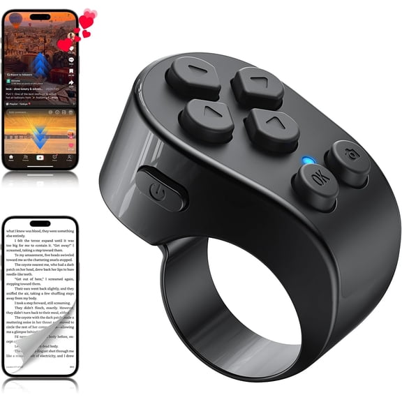TikTok Scrolling Ring Remote Control,Page Turner for iPad iPhone & Android Tablet,Bluetooth Camera Remote, Scrolling Ring for TikTok,YouTube,Instagram,iOS,Android (Black)