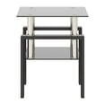 thumbnail image 3 of Tempered Glass End Table, Square Glass Side Table with Steel Pipe & Metal Legs, 2-Tier Modern Glass Nightstand for Living Room & Office(Black Glass + Black Leg, Set of 1), 3 of 9