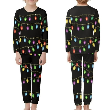 

NETILGEN Xmas Tree Print Round Neck Kid Pajamas Boys Long Sleeve & 2 Side Pockets Pajama Set 2 Pieces Snug-Fit Trendy Pajamas for Girls Fit 11-12Y