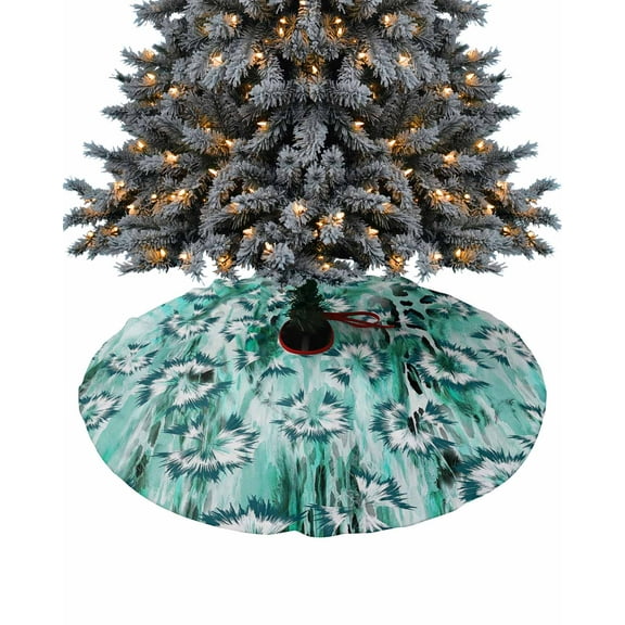 Turquoise Geometric Christmas Tree Skirt 48 Inches Large Christmas Skirt Tree, Teal White Ombre Modern Abstract Art Tree Skirt Christmas Decorations for Fireplace Party Holidays Indoor Outdoor