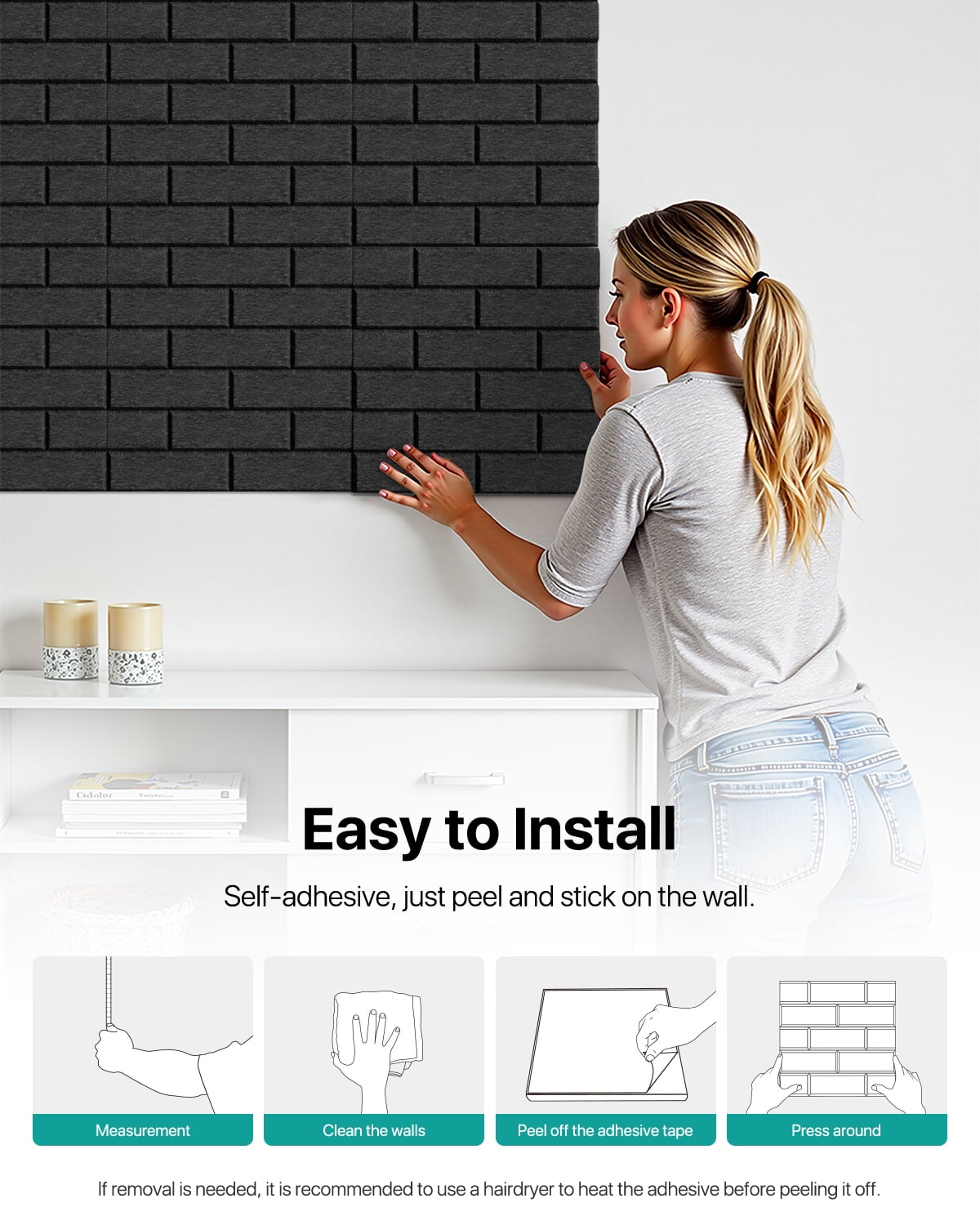 Soundsbay Acoustic Panels Sound Proofing Brick Self-Adhesive Soundproof Absorbing Noise Cancelling Wall Panels 12 Pack Black 12'' x 12'' x 0.4''