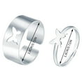 thumbnail image 4 of 1x Juego de anillos a juego para bodas de chicas adolescentes, anillo abierto ajustable, lindo y simple. Mariposa plateada, 4 of 4