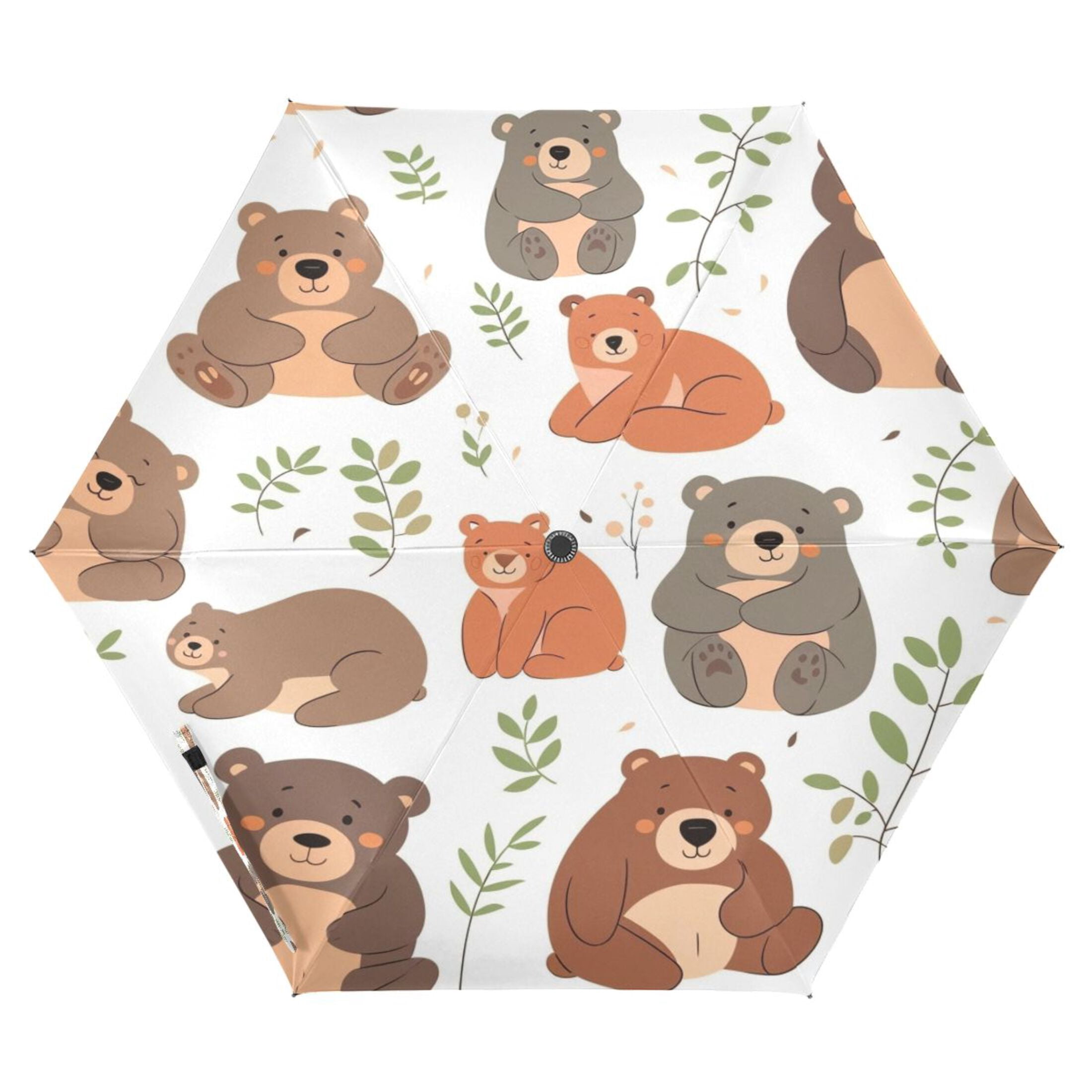 Compact Sun Umbrella Windproof Travel Umbrellas for Rain Strong Portable UV Protection Cute Bears with Leaf