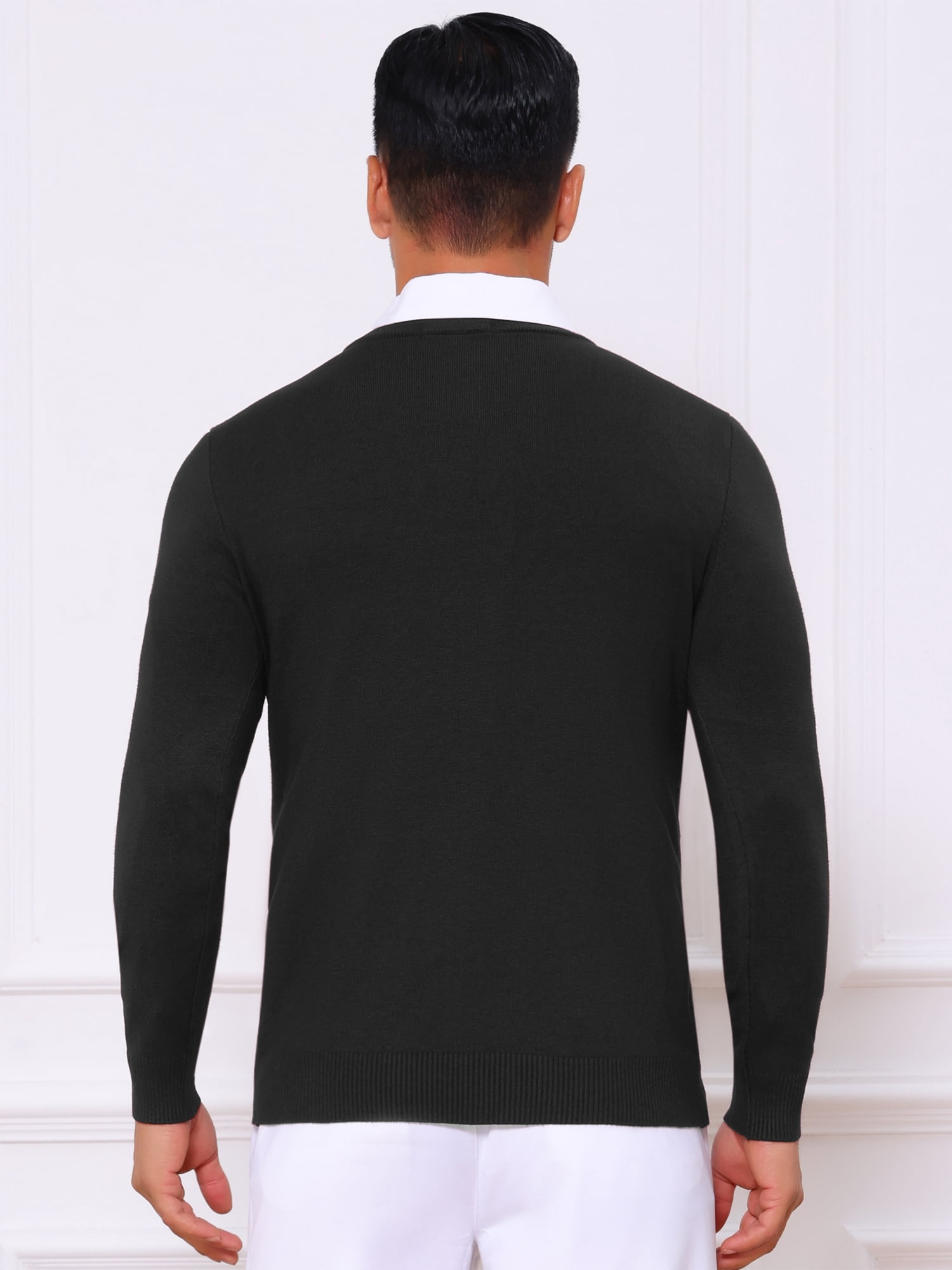 DARING DIVA Men's Long Sleeve V-Neck Solid Knitted Pullover Sweater L Black