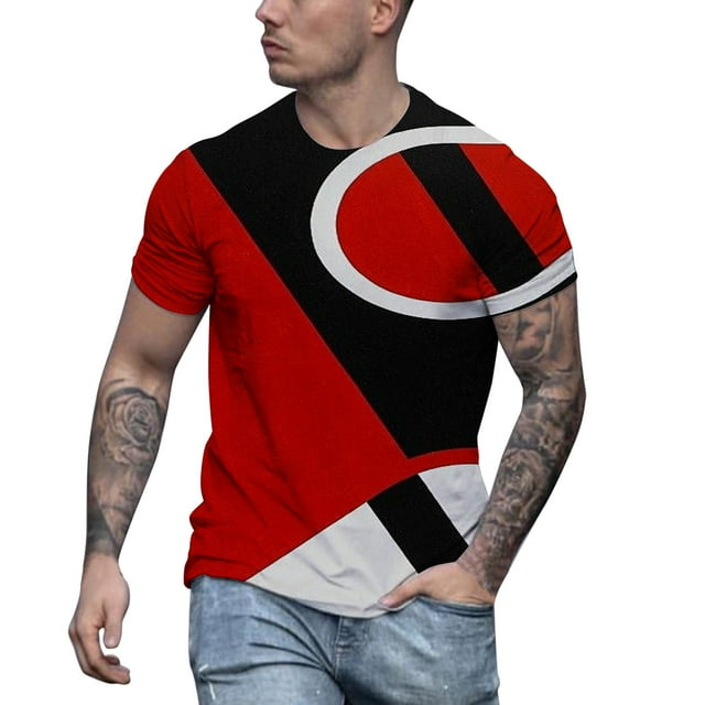 Ketyyh-chn99 Mens T-Shirts 2024 Solid Color Basic Shirt Striped Print Short Sleeve Button-Down Shirts Red,3XL