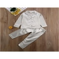 thumbnail image 2 of Ensemble de Pyjamas en Satin de Soie pour Enfants 2 Pcs Unisexes Haut à Manches Longues Col Rabattu Pantalon Taille Élastique, 2 of 7