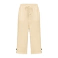 thumbnail image 5 of EazyTech Capri Pants for Women Straight Leg Drawstring Elastic Waist Linen Pant Lightweight Loose Casual Summer Clothes, 5 of 5