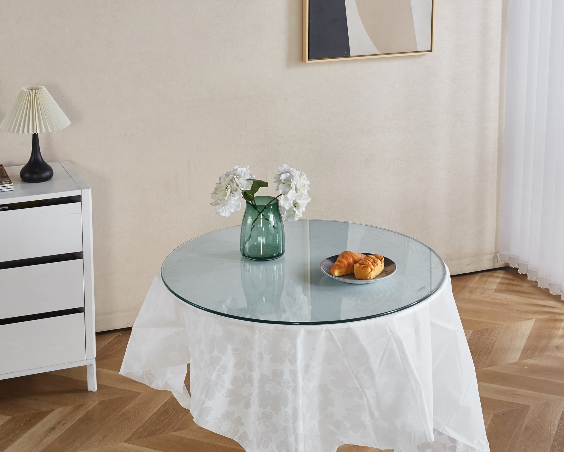 MAYEERTY 31.5in Round Tempered Glass Table Top, 1/3" Thick Beveled Polished Edge