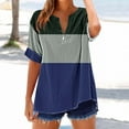 thumbnail image 5 of TKLPEHG Dressy Tops for Women V-Neck Button Tunic Shirts Lightweight Short Sleeve Blouses Fashion Leisure Color Block Patchwork Graphic Tee Regular Blouses (Navy,S), 5 of 5