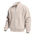 thumbnail image 3 of Fmbrln Mens Zip Up Sweatshirt Knit Long Sleeve Stand Collar Jacket Fall Winter Casual Solid Color Tops Khaki S, 3 of 6