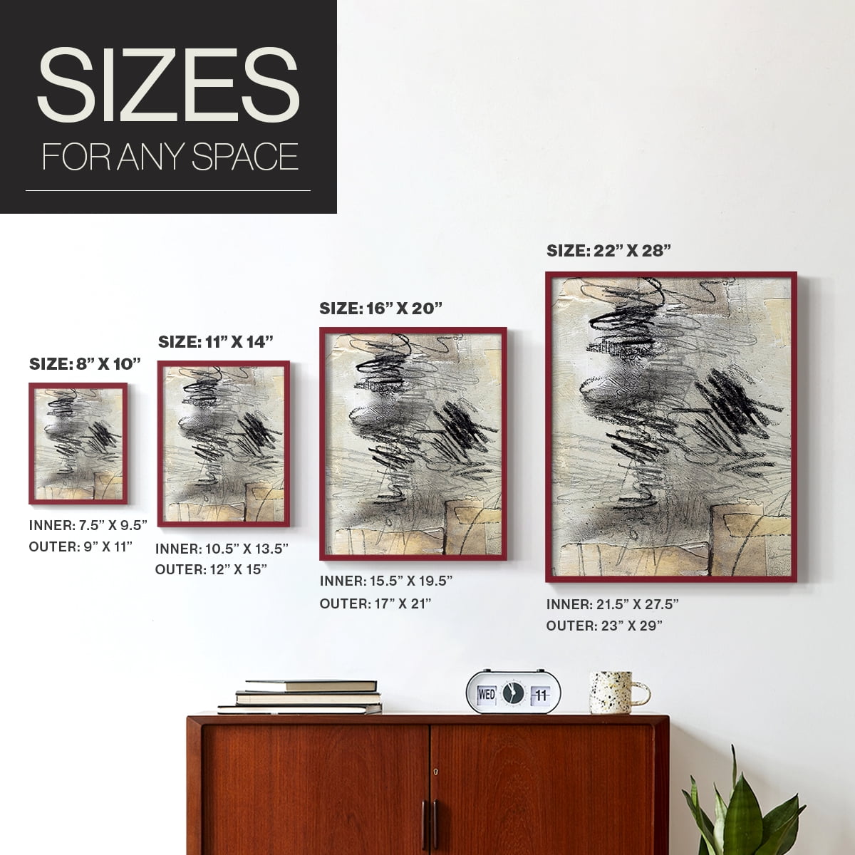 Masked Notes II Framed Print in Red Solid Wood Framed Print No Nail Hanging