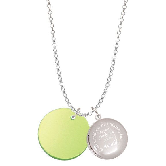 Delight Jewelry Acrylic 1" Disc Lime Green Imitation Pearl To the World You are a Mother Locket Necklace