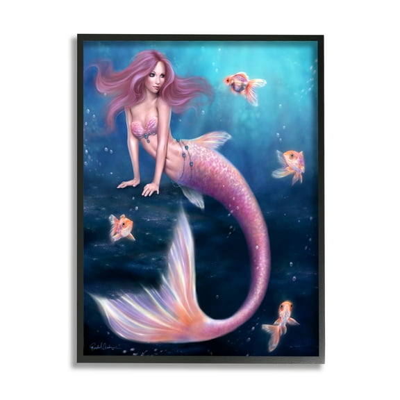 Stupell Industries Aurelia Mermaid in Sea Fairy Tales & Fantasy Painting Black Framed Art Print Wall Art, 11 x 14