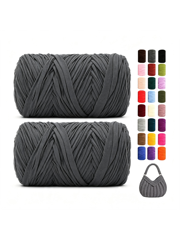 560G/240Yds T Shirt Yarn for Crocheting, Soft Elastic Fabic Tshirt Yarn for Crochet, 2 Pack Polyester Yarn for Bags/Baskets/Coaster/Rugs/Diy Crafts for Knitting