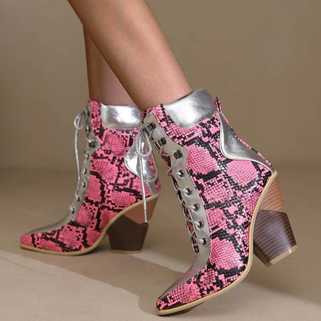 

Akiihool Work Boots for Women Women s Embroidered Western Cowgirl Boots High Heel Pull On Western Boots Embroidery Mid Calf Boots (Hot Pink 7.5)